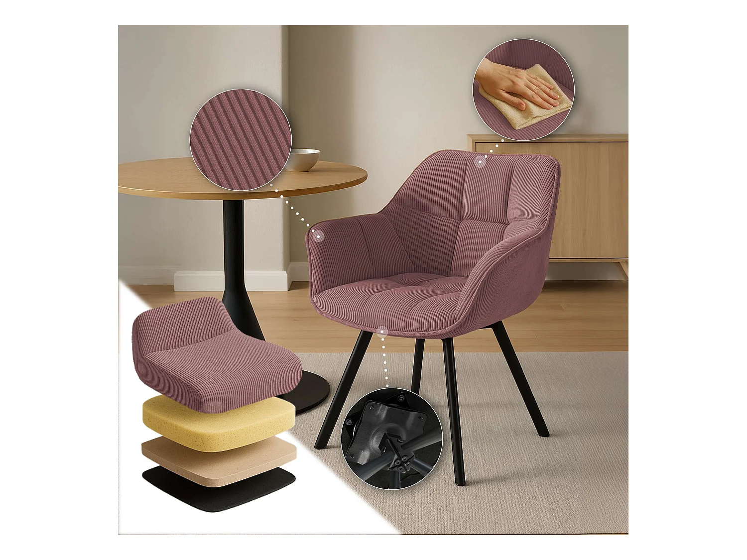 Lot de 2  chaises avec accoudoirs - Cordon - Rose - Jordi