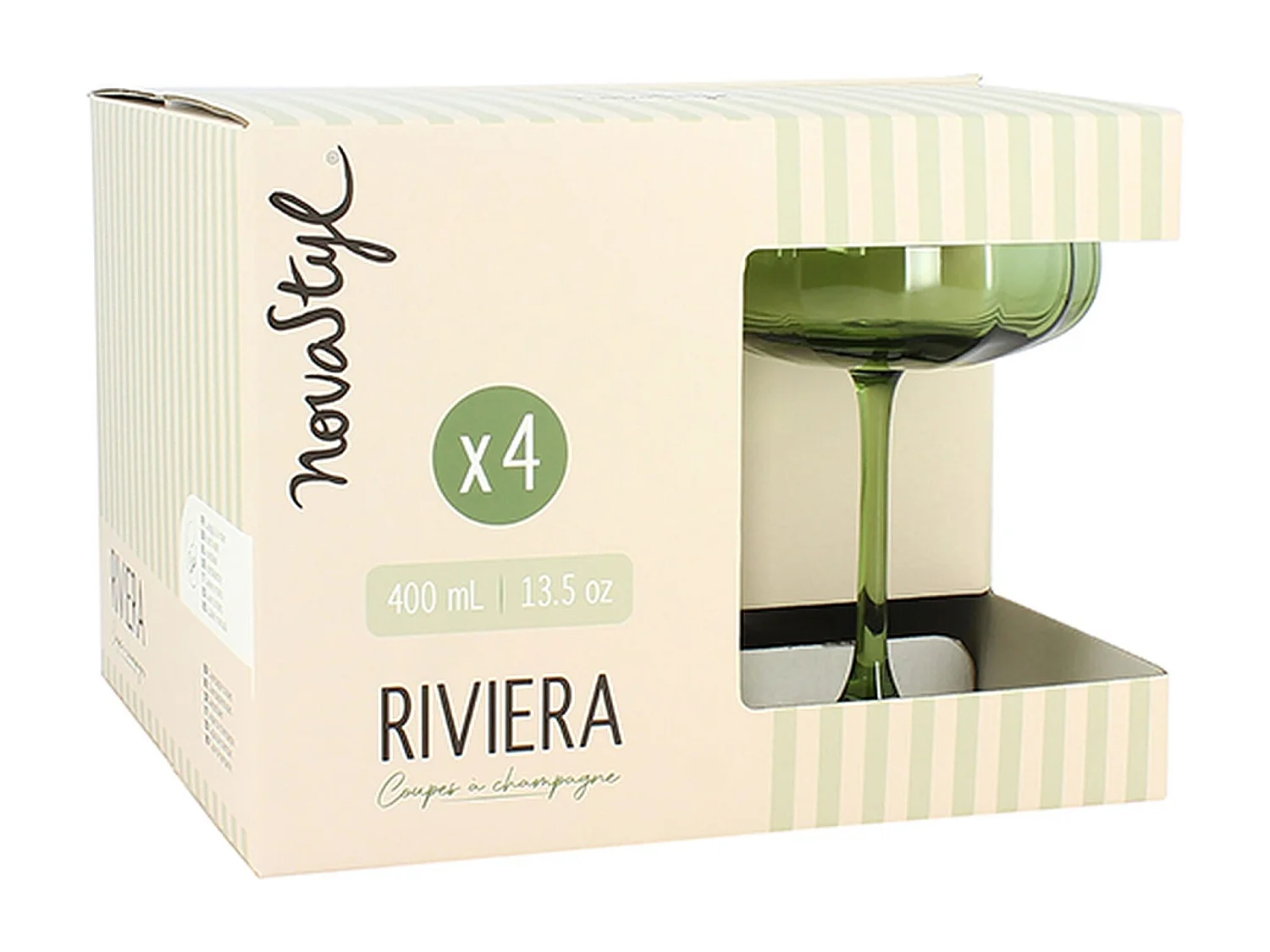 Novastyl - Lot De 4 Coupes Riviera 36.5cl En Verre Vert