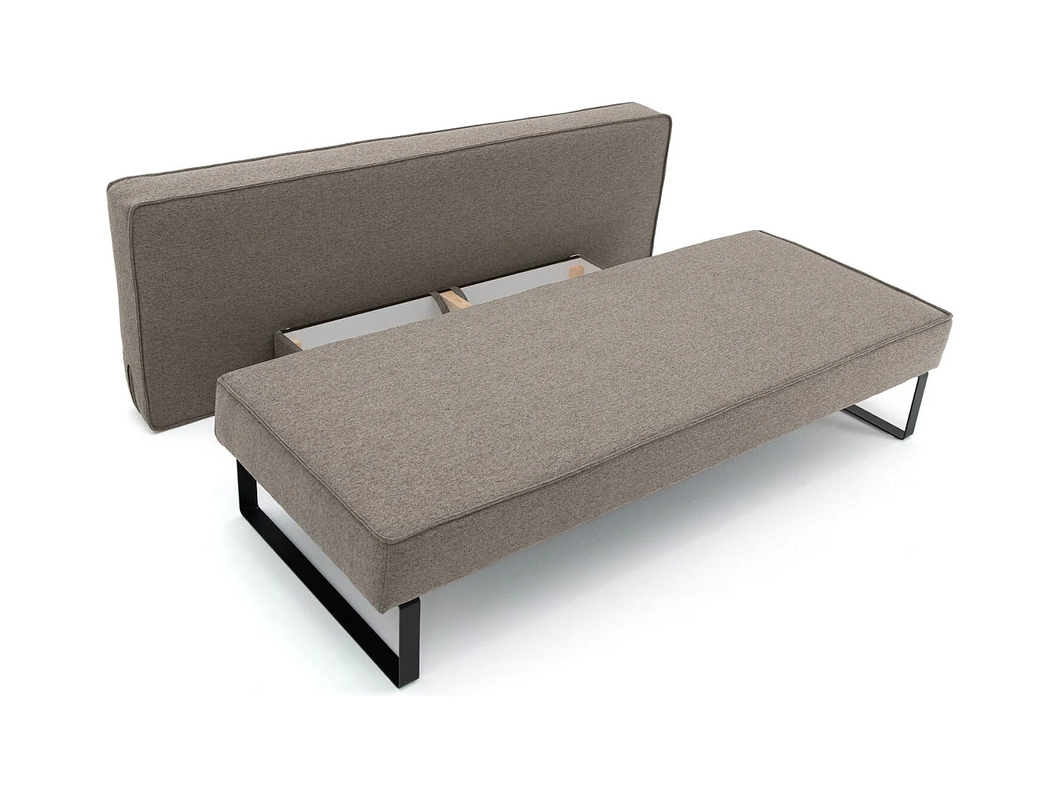 Divano letto NOMI con contenitore e funzione letto, tessuto Faro, marrone chiaro