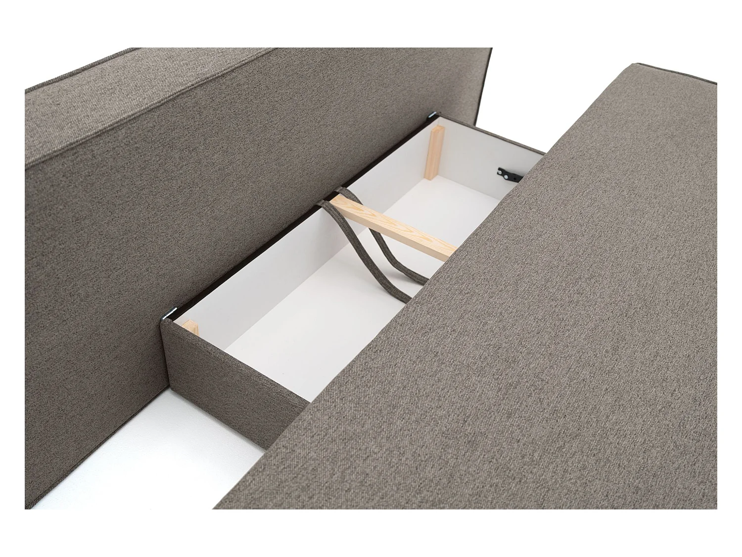 Divano letto NOMI con contenitore e funzione letto, tessuto Faro, marrone chiaro