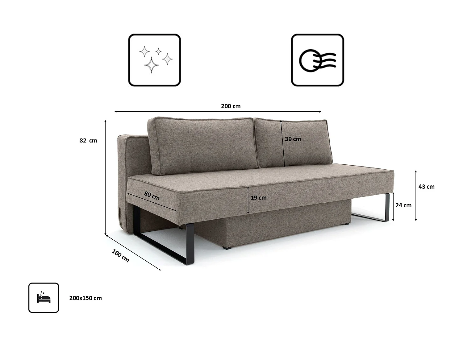 Canapé-lit NOMI avec rangement et fonction couchage, tissu Faro, marron clair