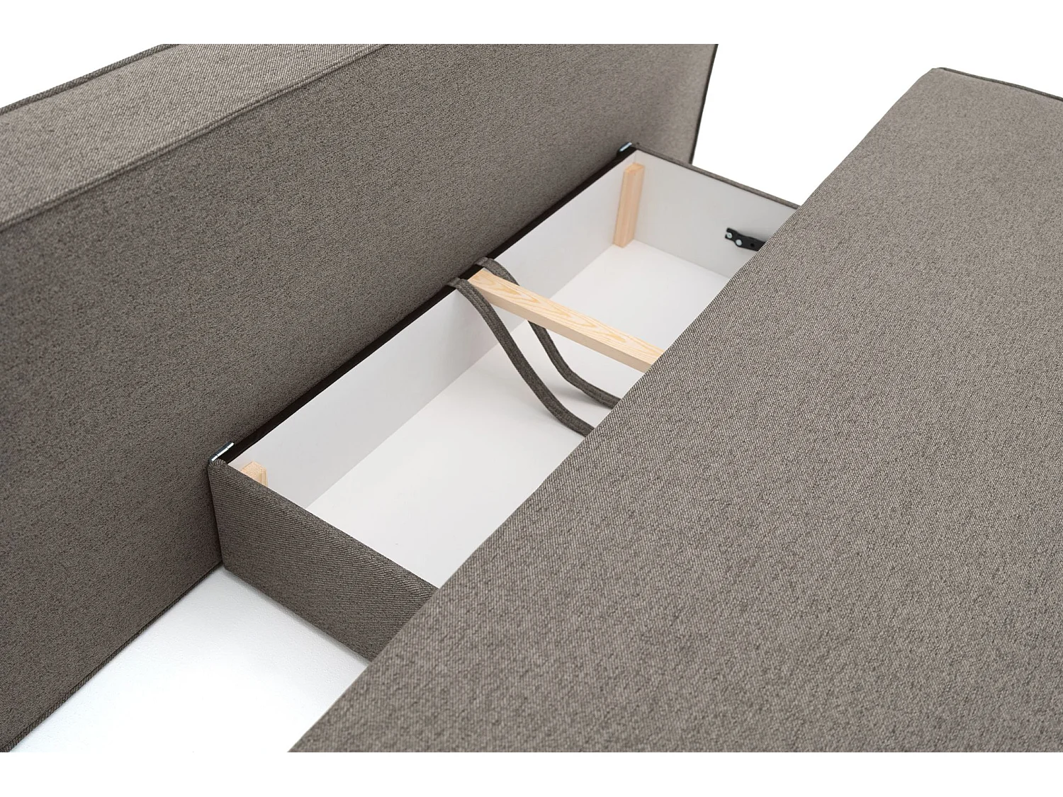 Canapé-lit NOMI avec rangement et fonction couchage, tissu Faro, marron clair