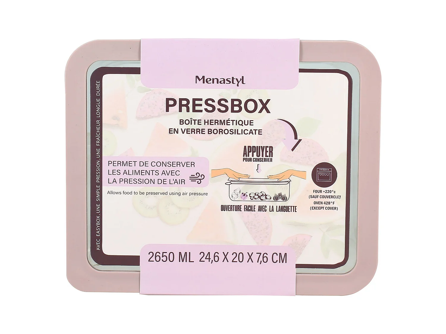 Menastyl - Boite Hermetique Rectang Pressbox 2650ml En Verre Borosilicate Lavande