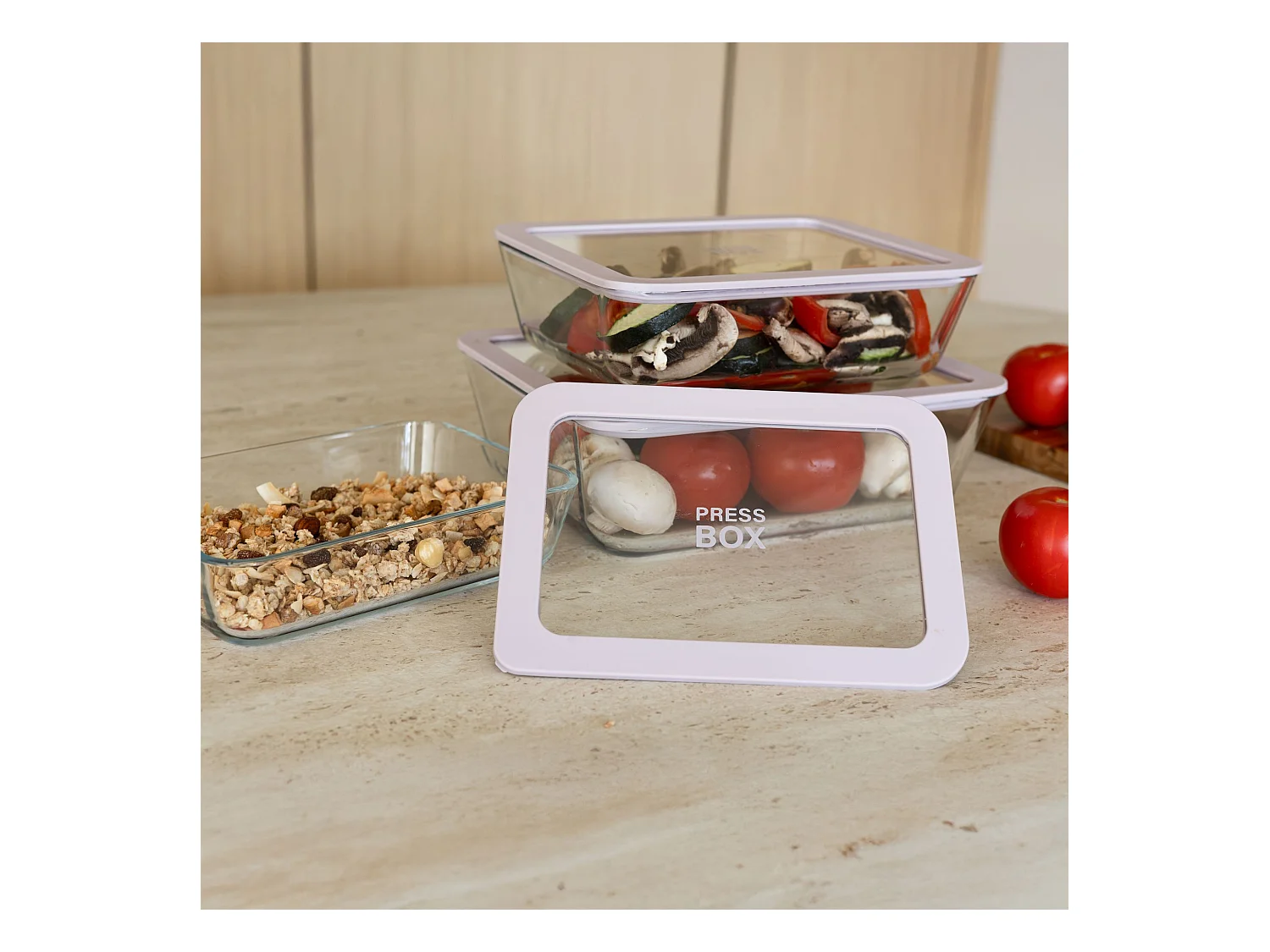 Menastyl - Boite Hermetique Rectang Pressbox 2650ml En Verre Borosilicate Lavande