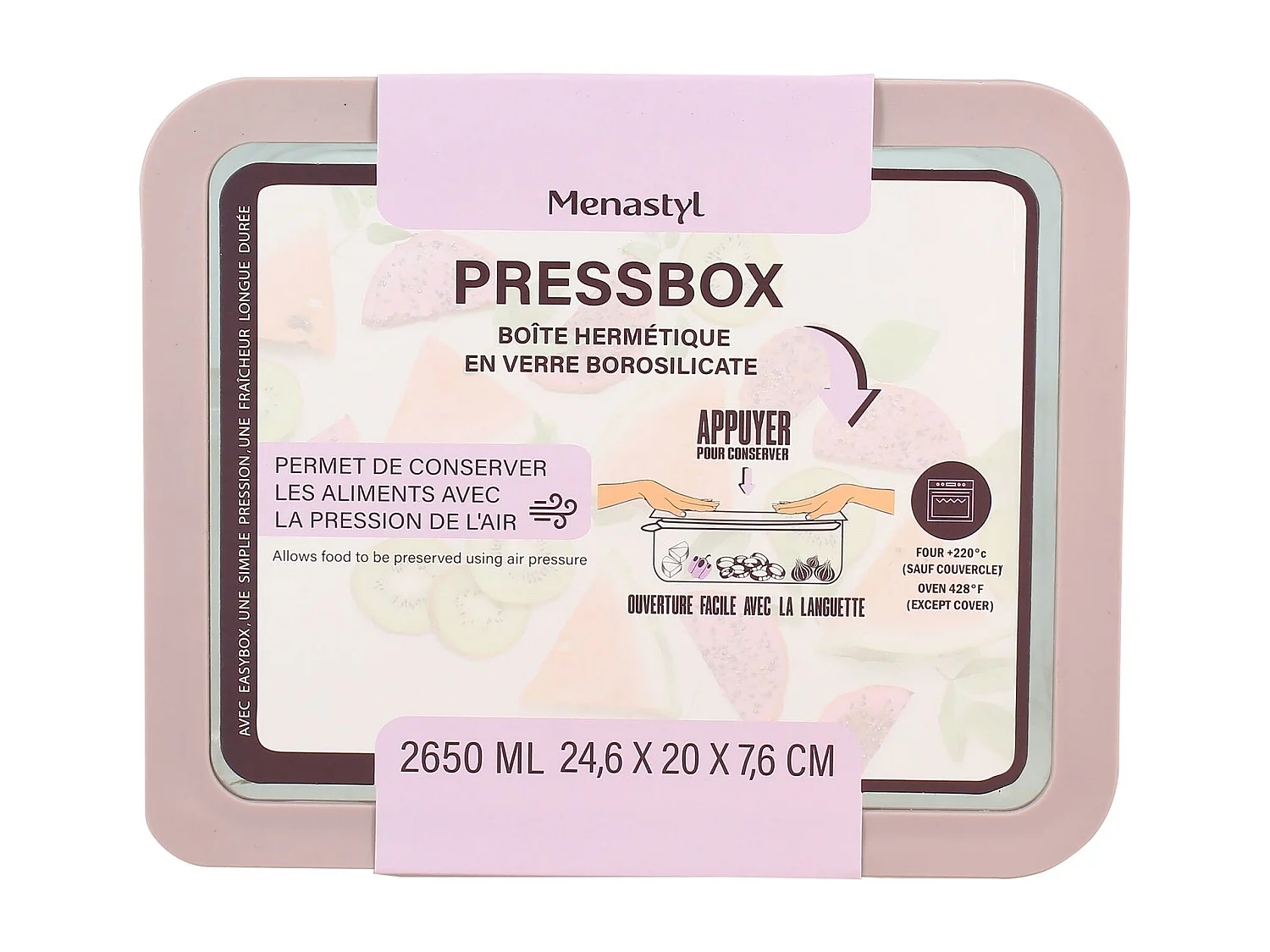 Menastyl - Boite Hermetique Rectang Pressbox 2650ml En Verre Borosilicate Lavande