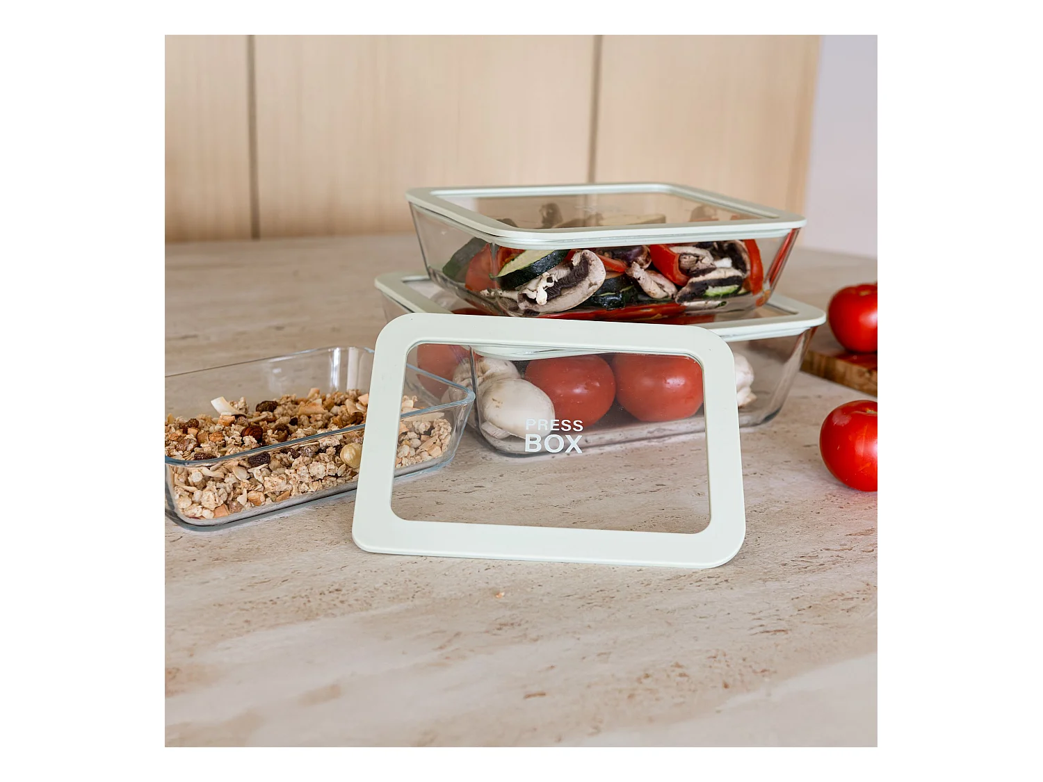 Menastyl - Boite Hermetique Rectang Pressbox 1550ml En Verre Borosilicate Celadon