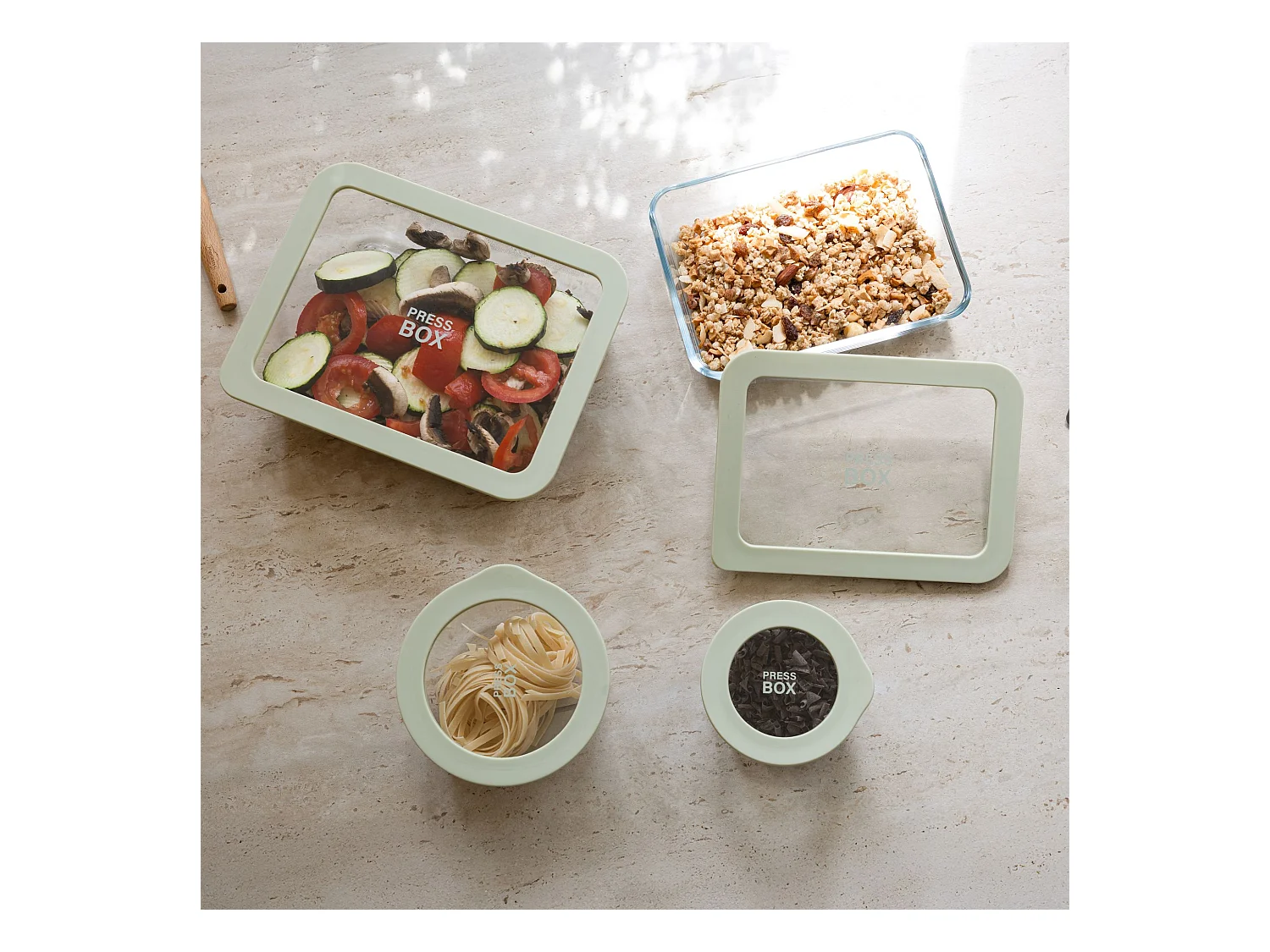 Menastyl - Boite Hermetique Rectang Pressbox 1550ml En Verre Borosilicate Celadon