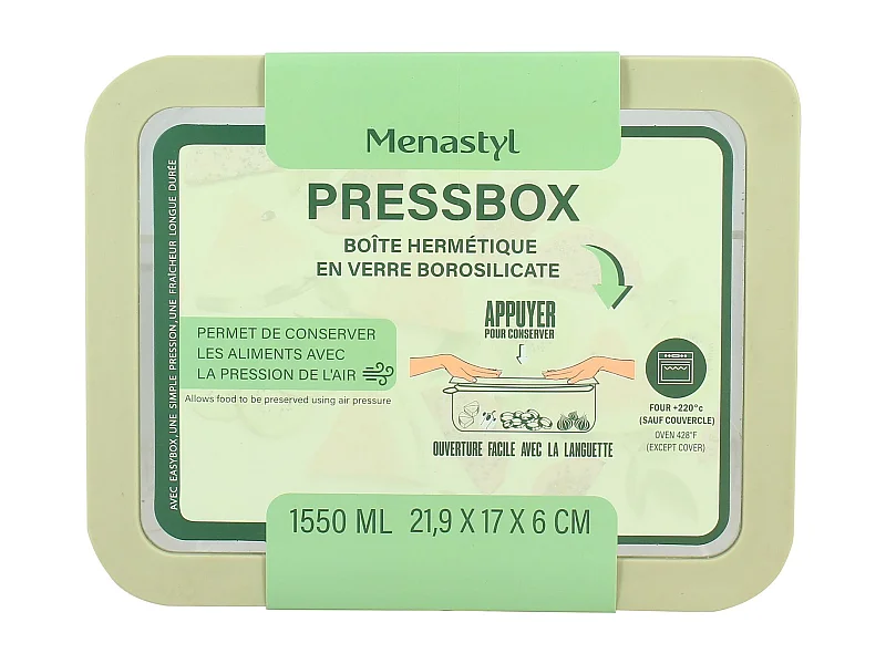 Menastyl - Boite Hermetique Rectang Pressbox 1550ml En Verre Borosilicate Celadon