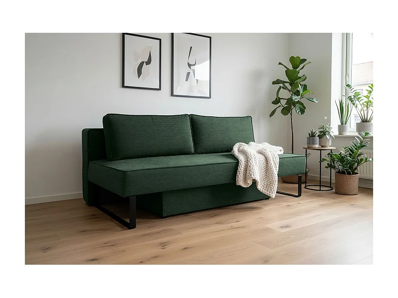 Divano letto NOMI con contenitore e funzione letto, tessuto Faro, verde