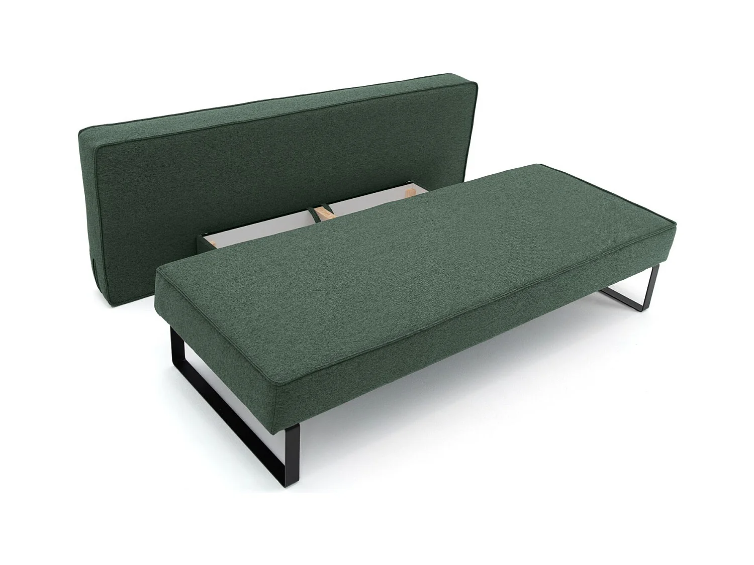 Divano letto NOMI con contenitore e funzione letto, tessuto Faro, verde