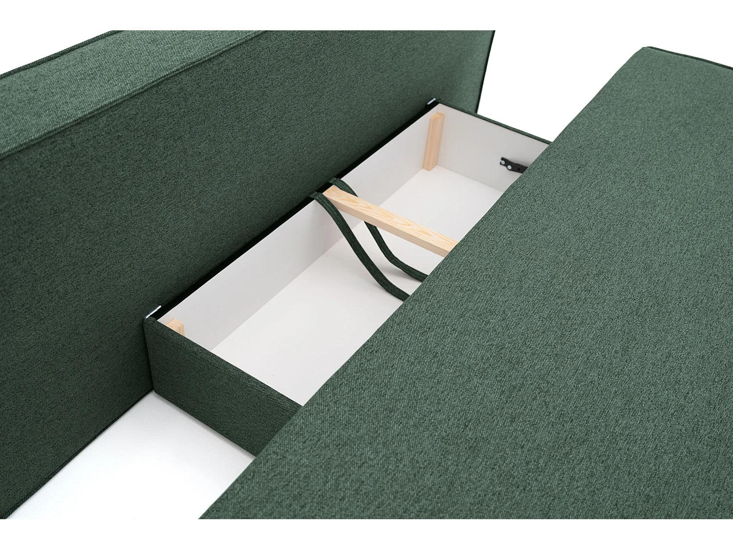 Divano letto NOMI con contenitore e funzione letto, tessuto Faro, verde