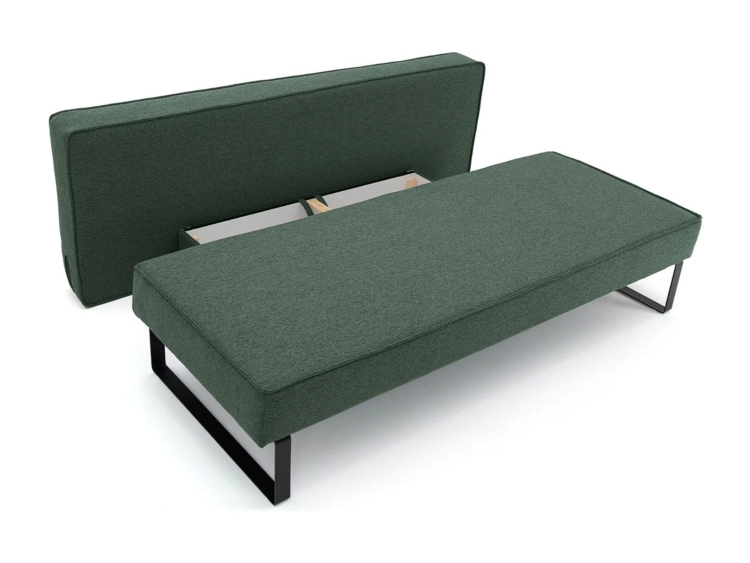 Canapé-lit NOMI avec rangement et fonction couchage, tissu Faro, vert