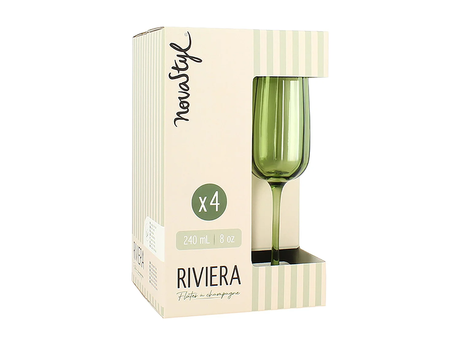 Novastyl - Lot De 4 Flutes Riviera 24cl En Verre Vert