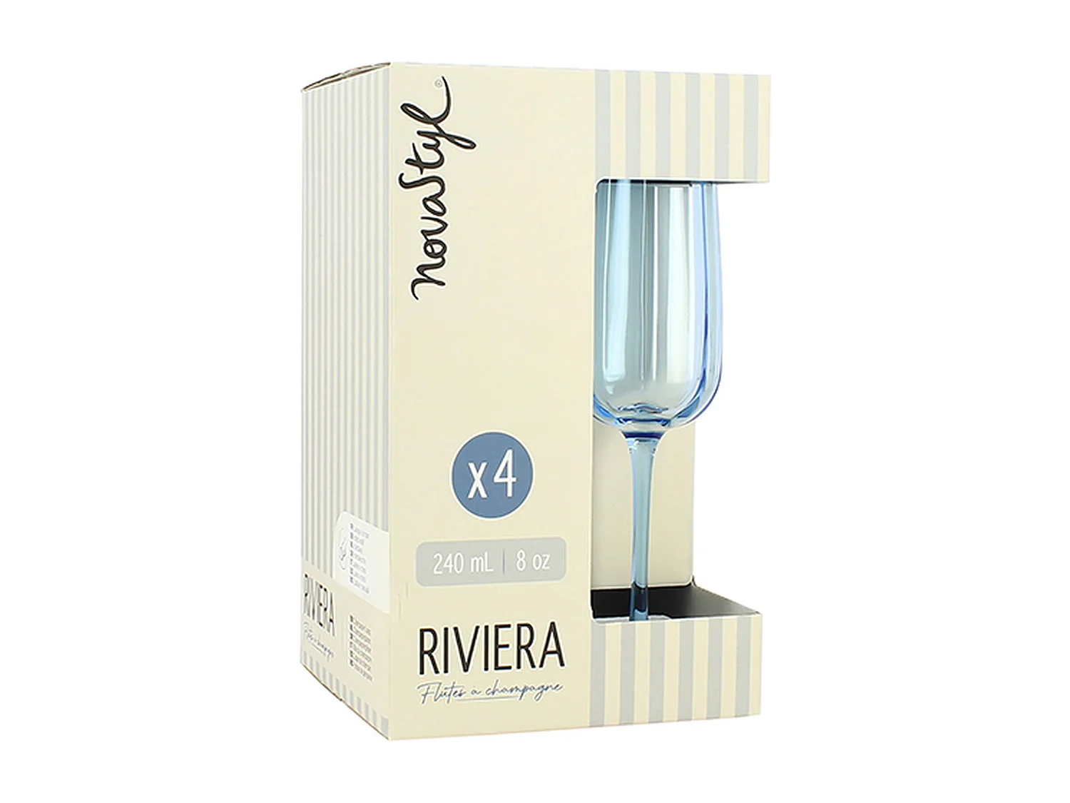 Novastyl - Lot De 4 Flutes Riviera 24cl En Verre Bleu