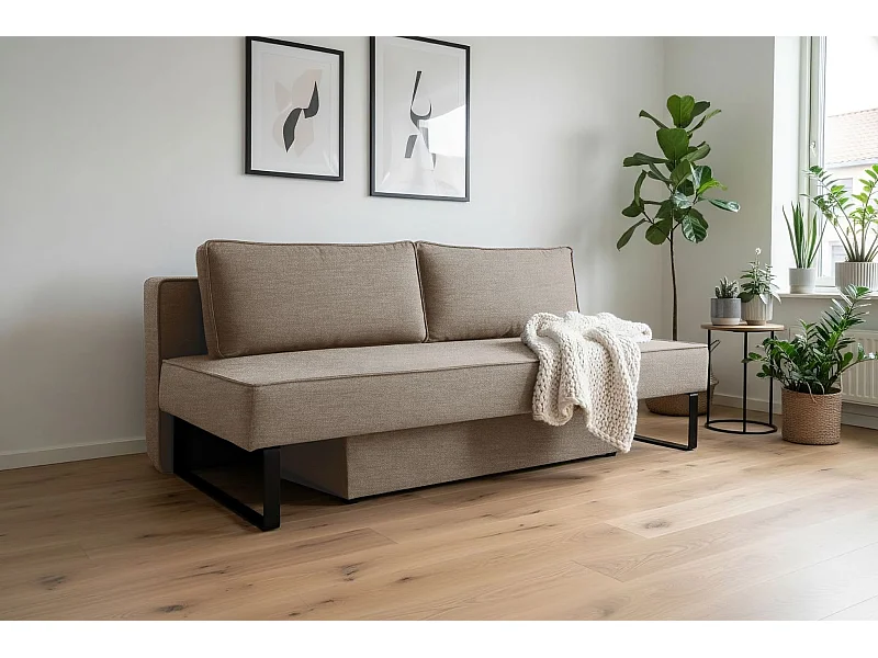 Schlafsofa mit bettkasten und schlaffunktion NOMI, Stoff Faro, Dunkelbeige