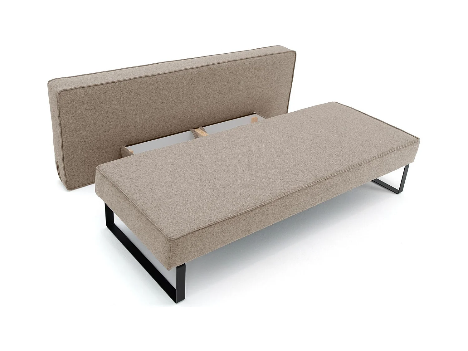 Schlafsofa mit bettkasten und schlaffunktion NOMI, Stoff Faro, Dunkelbeige