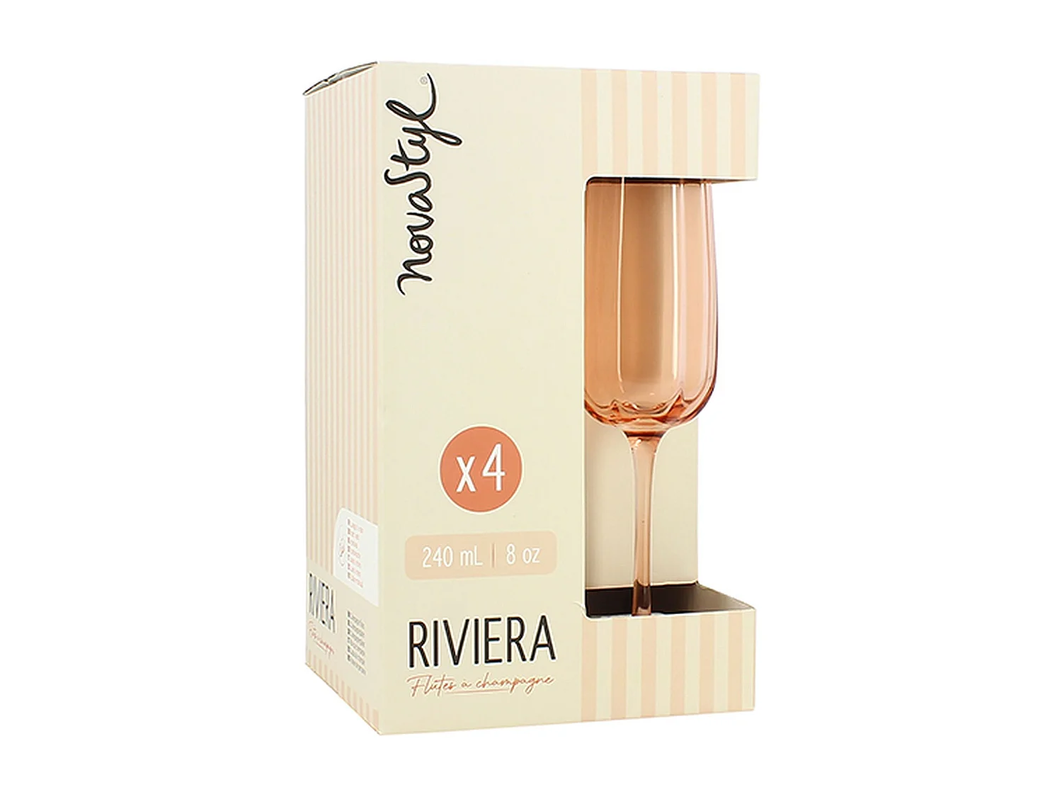 Novastyl - Lot De 4 Flutes Riviera 24cl En Verre Orange