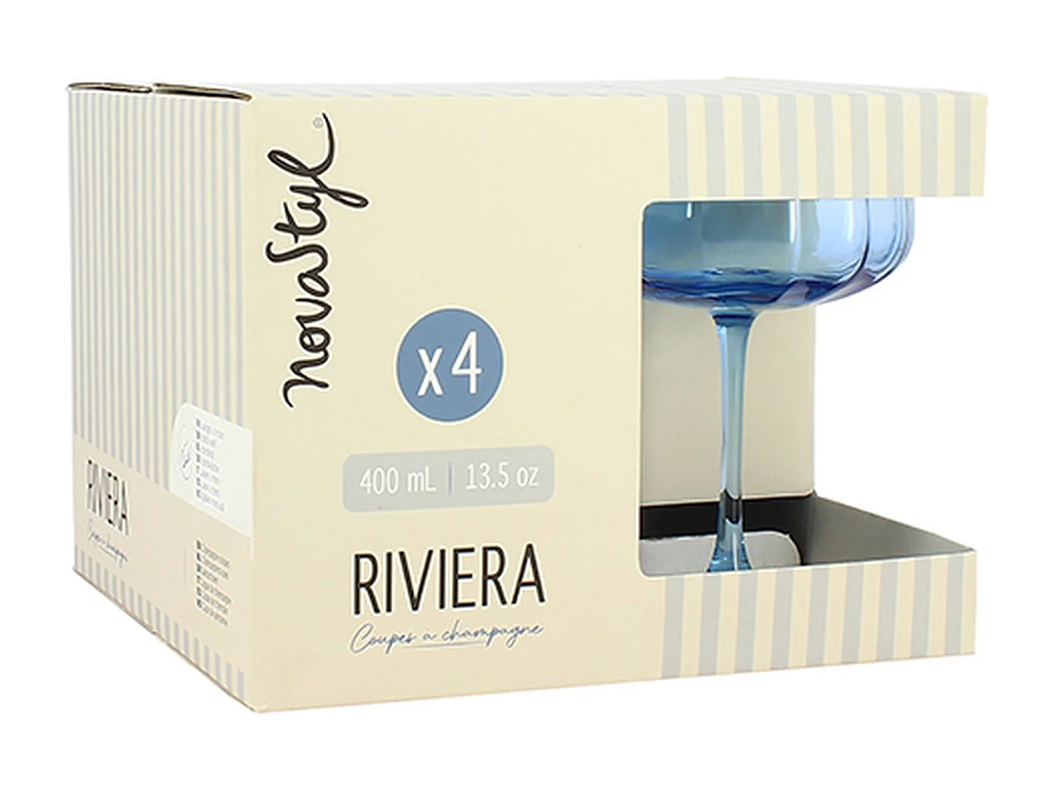 Novastyl - Lot De 4 Coupes Riviera 36.5cl En Verre Bleu