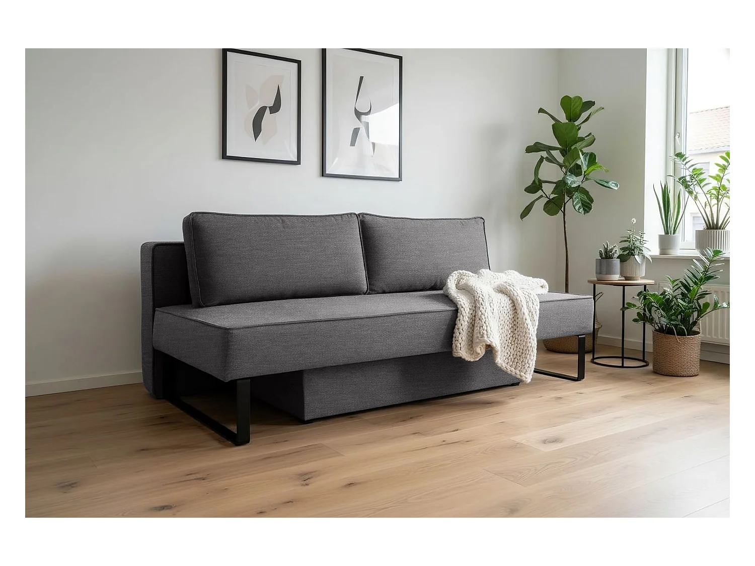 Schlafsofa mit bettkasten und schlaffunktion NOMI, Stoff Faro, Dunkelgrau