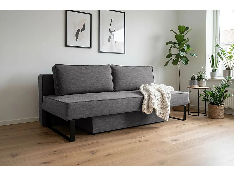 Canapé-lit NOMI avec rangement et fonction couchage, tissu Faro, gris foncé