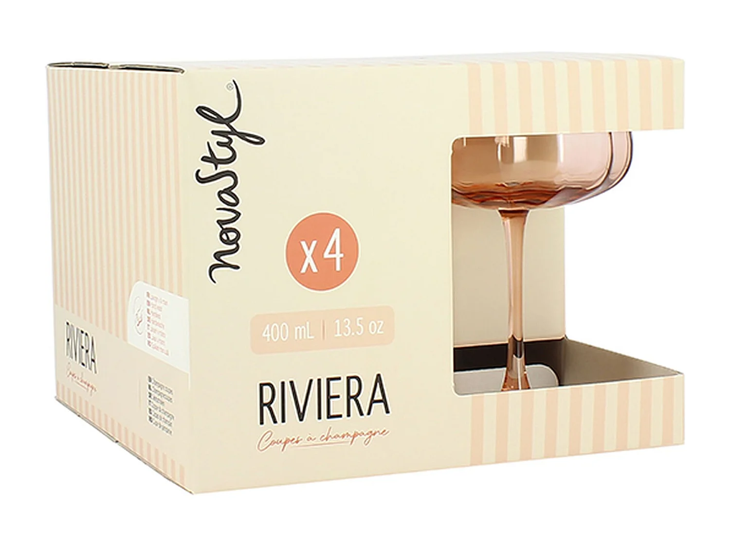 Novastyl - Lot De 4 Coupes 36.5cl Riviera 36.5cl En Verre Orange