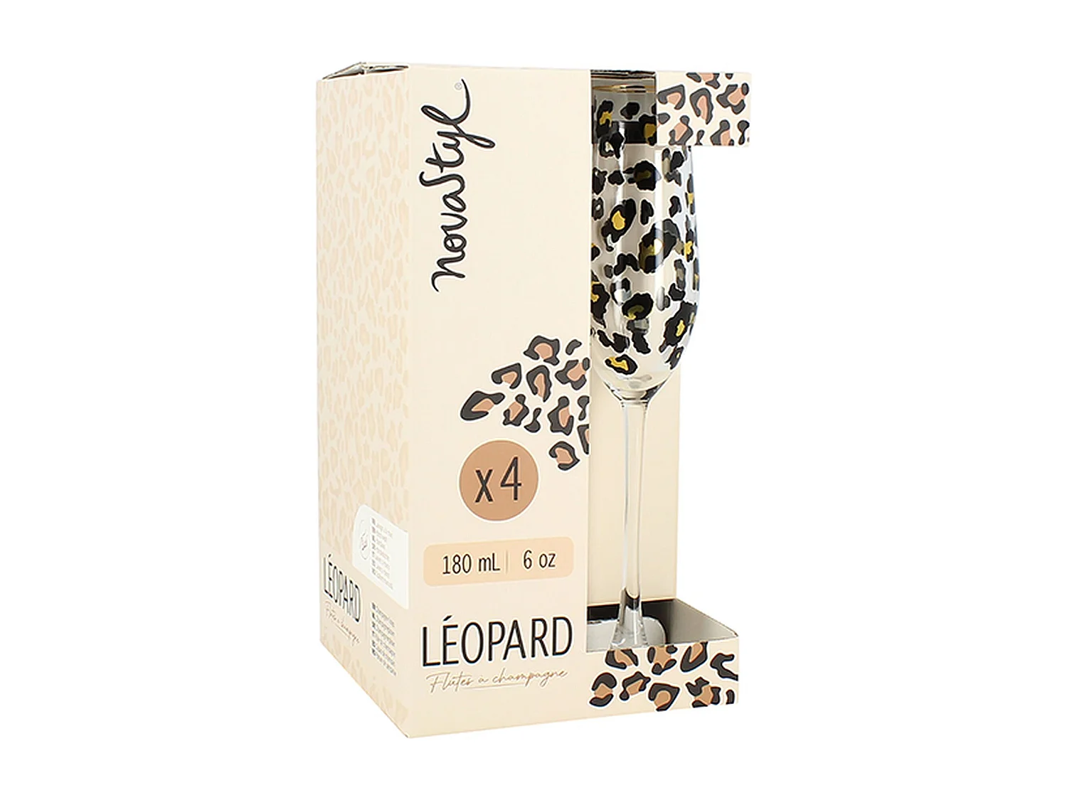 Novastyl - Lot De 4 Flutes Leopard 18cl En Verre