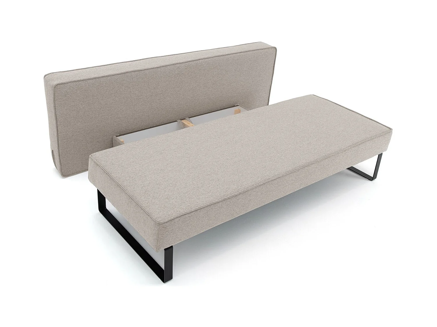 Divano letto NOMI con contenitore e funzione letto, tessuto Faro, grigio chiaro