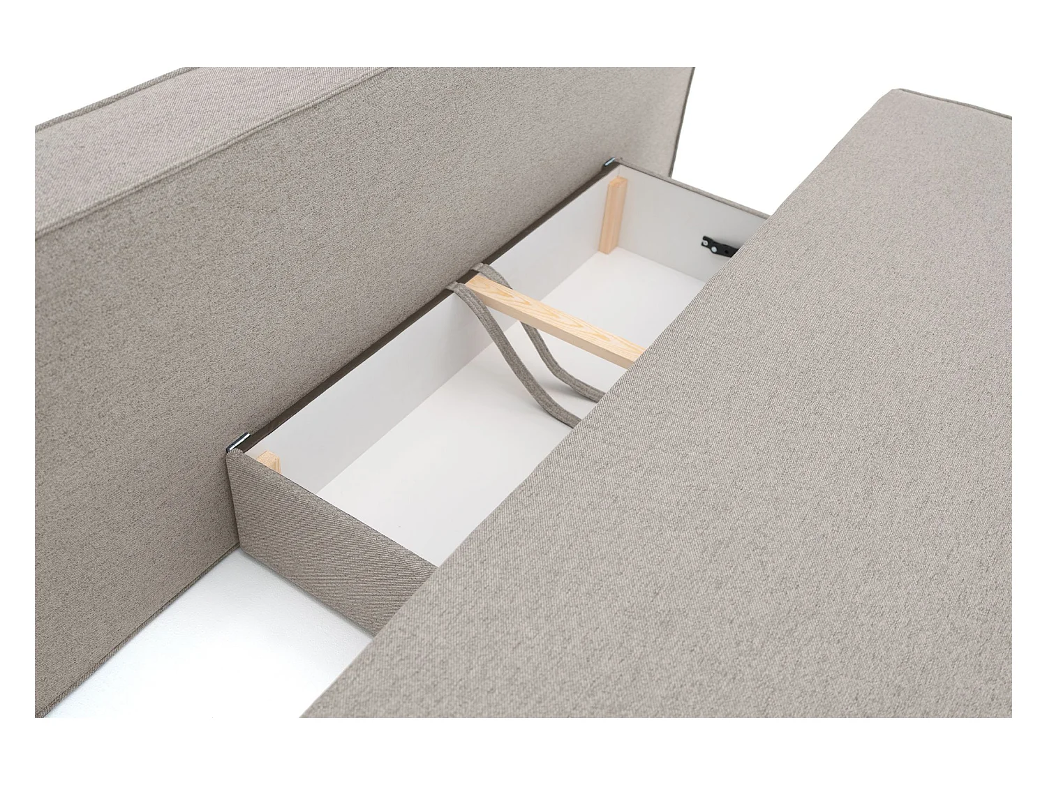 Divano letto NOMI con contenitore e funzione letto, tessuto Faro, grigio chiaro