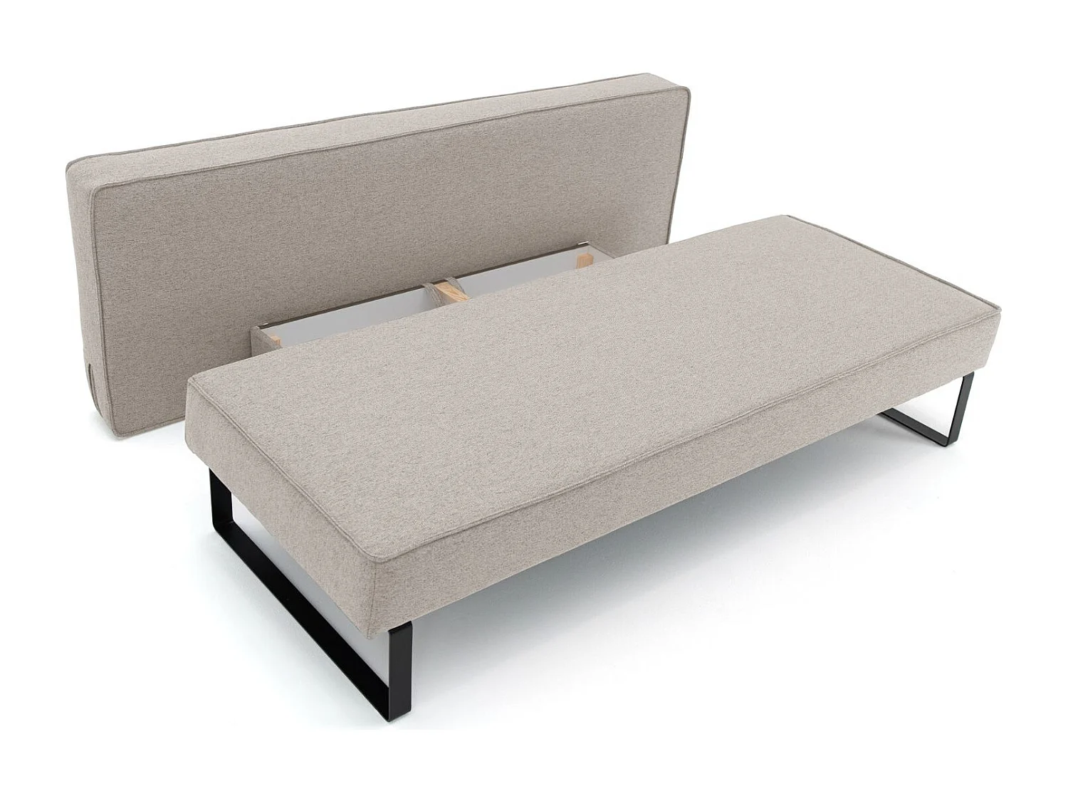 Canapé-lit NOMI avec rangement et fonction couchage, tissu Faro, gris clair