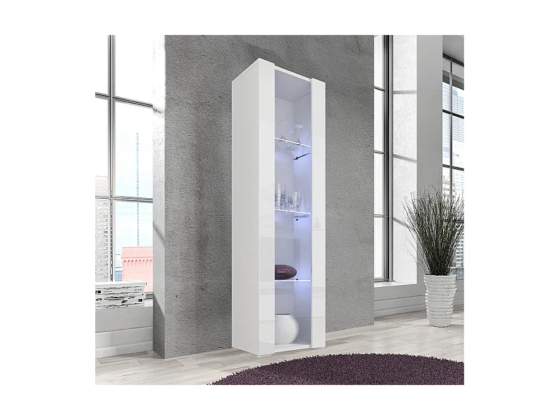 Vitrine pour Salon Salle à manger en Blanc avec LED 40x29x172cm Nora V5