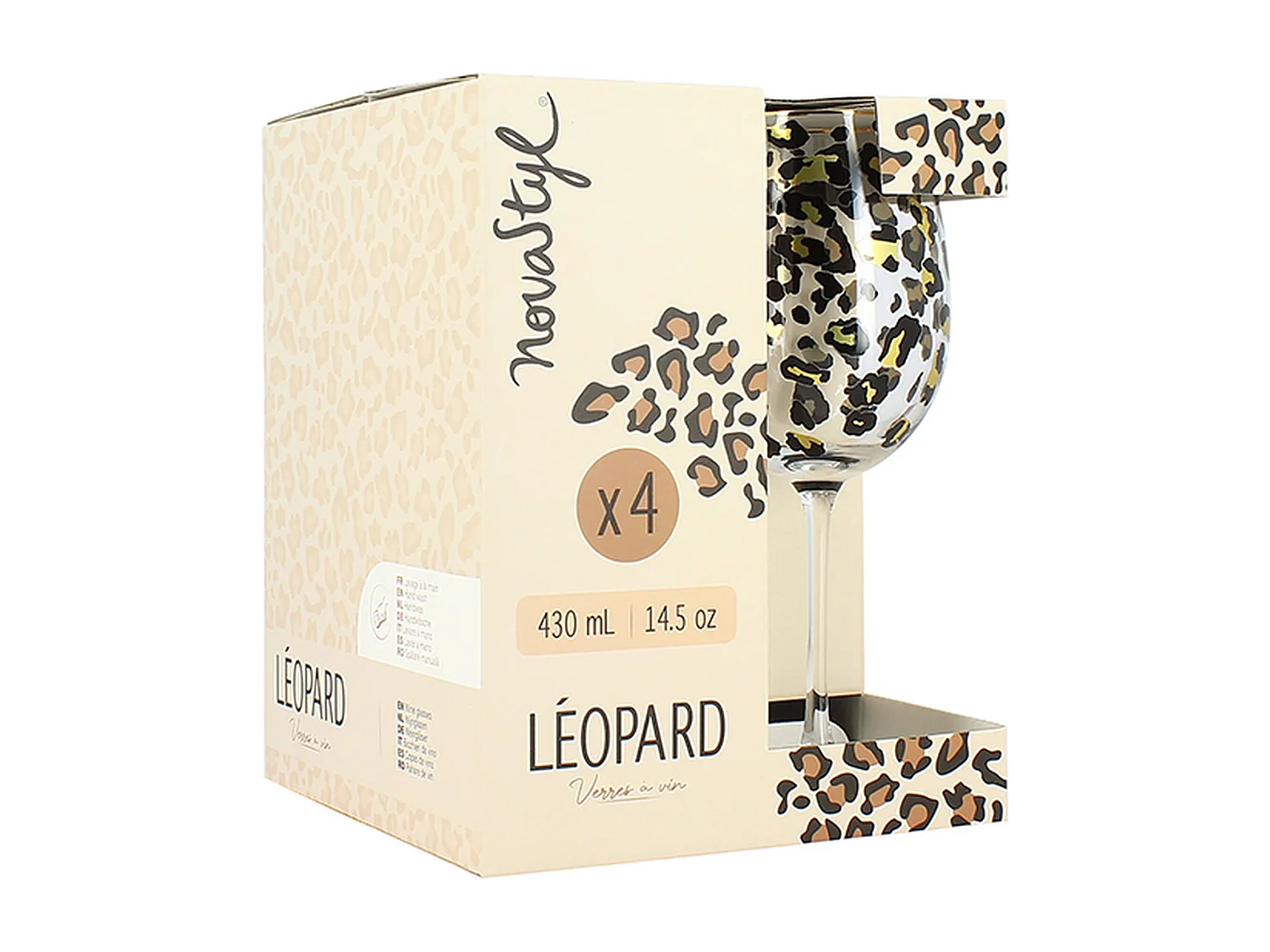 Novastyl - Lot De 4 Verres A Pied Leopard 27cl En Verre