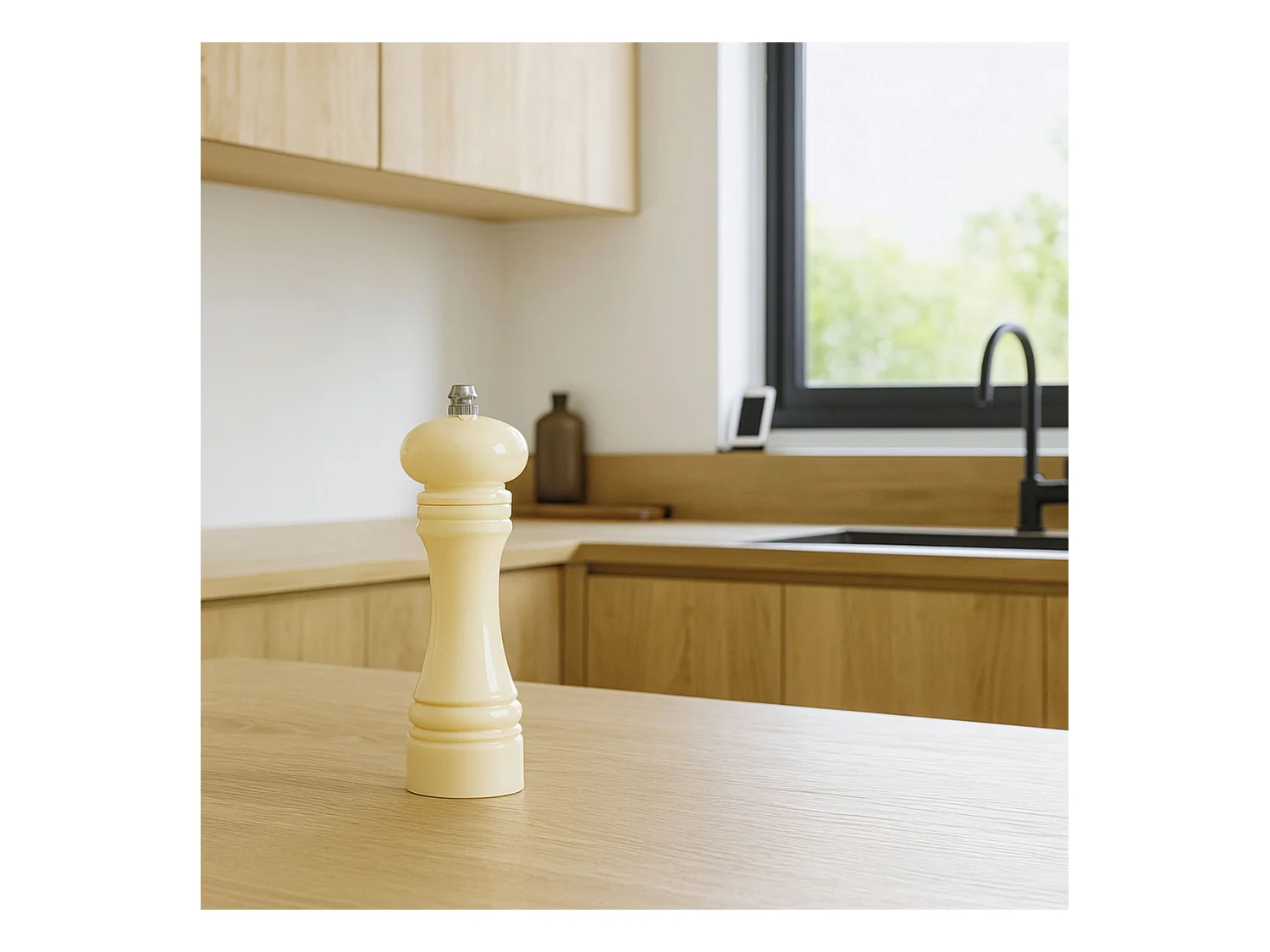 Menastyl - Moulin Sel Poivre 18.5cm En Plastique Creme Broyeur Ceramique