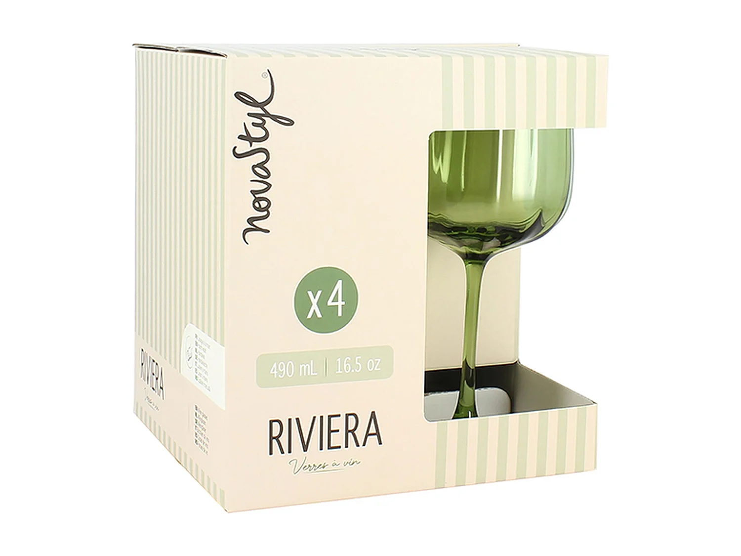 Novastyl - Lot De 4 Verres à Pied Riviera 49cl En Verre Vert