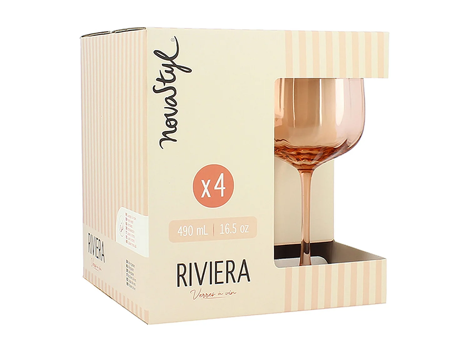 Novastyl - Lot De 4 Verres A Pied Riviera 49cl En Verre Orange