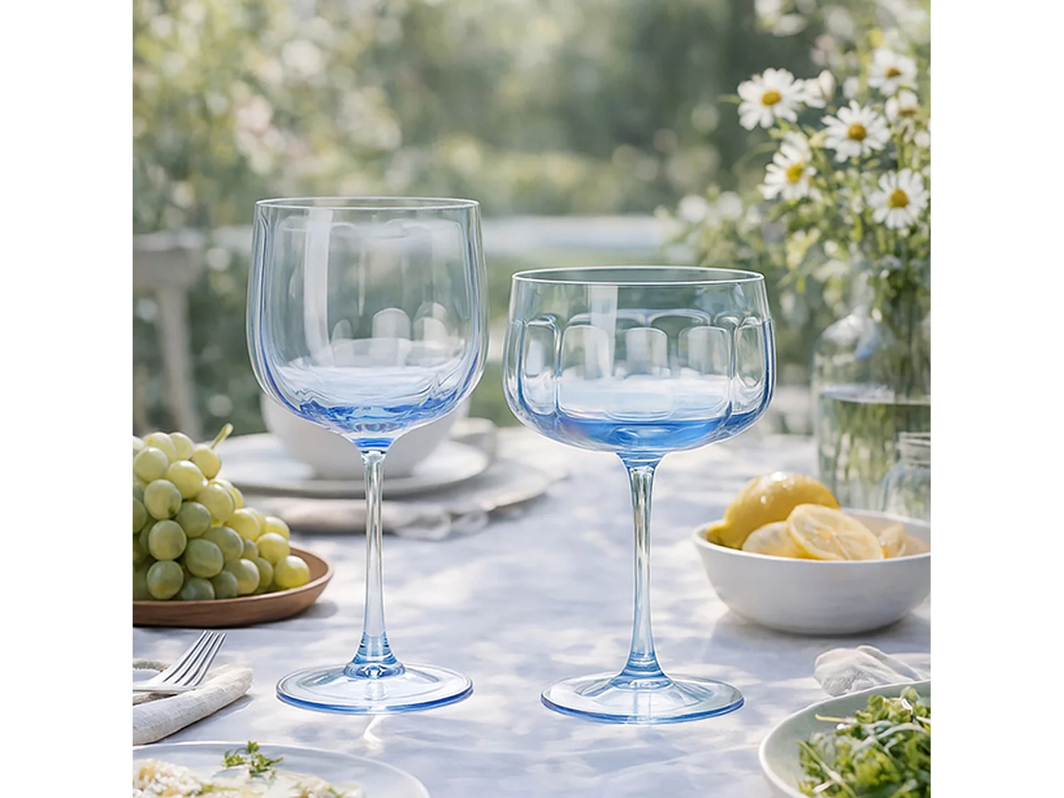 Novastyl - Lot De 4 Verres A Pied Riviera 49cl En Verre Bleu