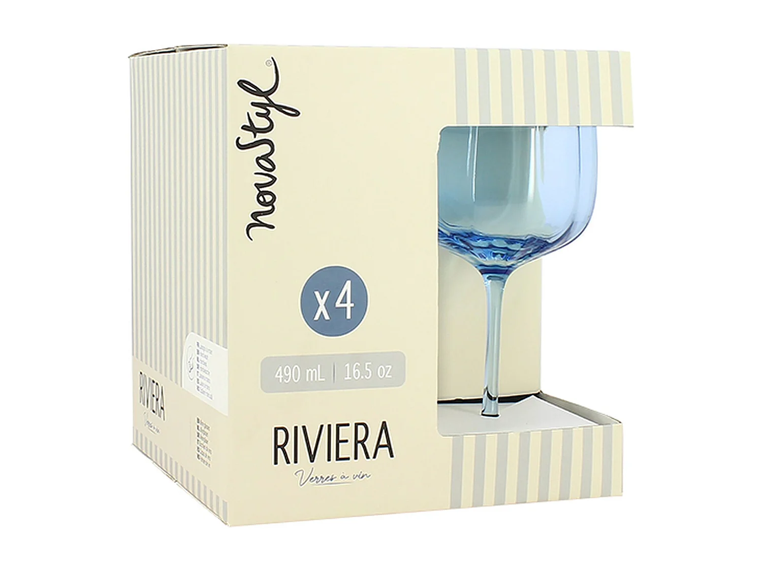Novastyl - Lot De 4 Verres A Pied Riviera 49cl En Verre Bleu