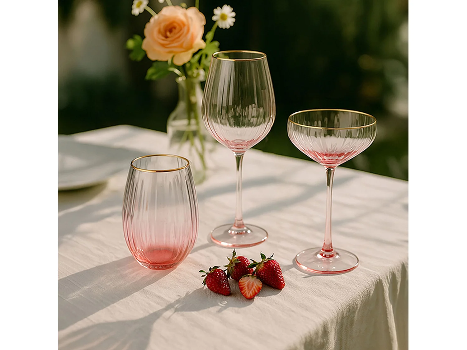 Novastyl - Lot De 4 Verres A Pied Gatsby 57.5cl En Verre Rose