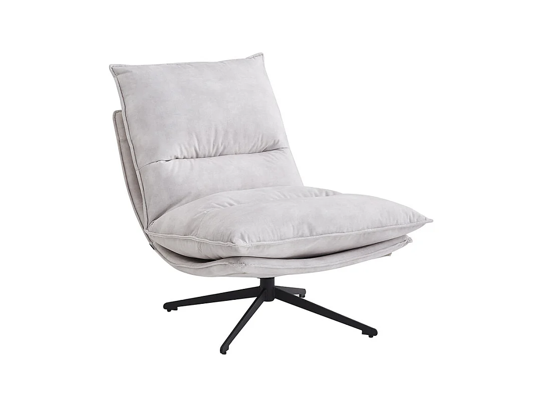 Fauteuil pivotant 360° tissu doux écru et pied en métal noir - HOLLY