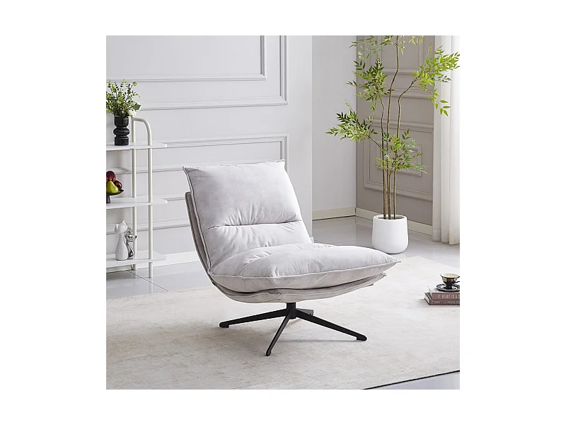 Fauteuil pivotant 360° tissu doux écru et pied en métal noir - HOLLY