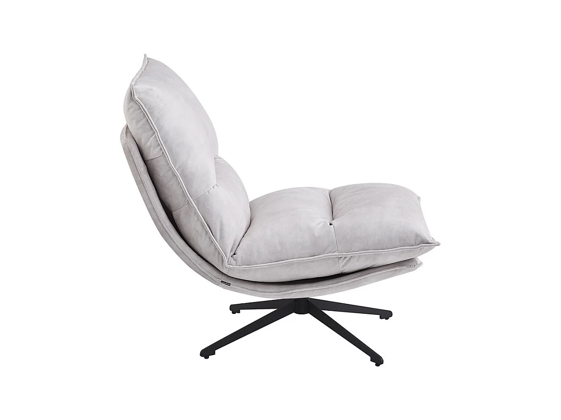 Fauteuil pivotant 360° tissu doux écru et pied en métal noir - HOLLY