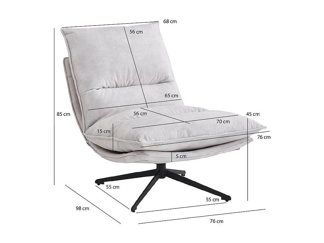 Fauteuil pivotant 360° tissu doux écru et pied en métal noir - HOLLY