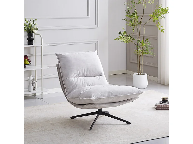 Fauteuil pivotant 360° tissu doux écru et pied en métal noir - HOLLY