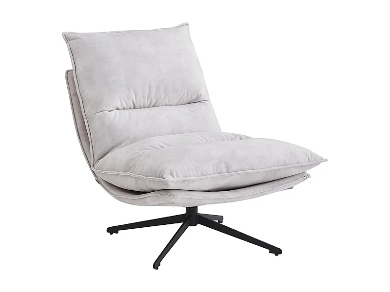 Fauteuil pivotant 360° tissu doux écru et pied en métal noir - HOLLY