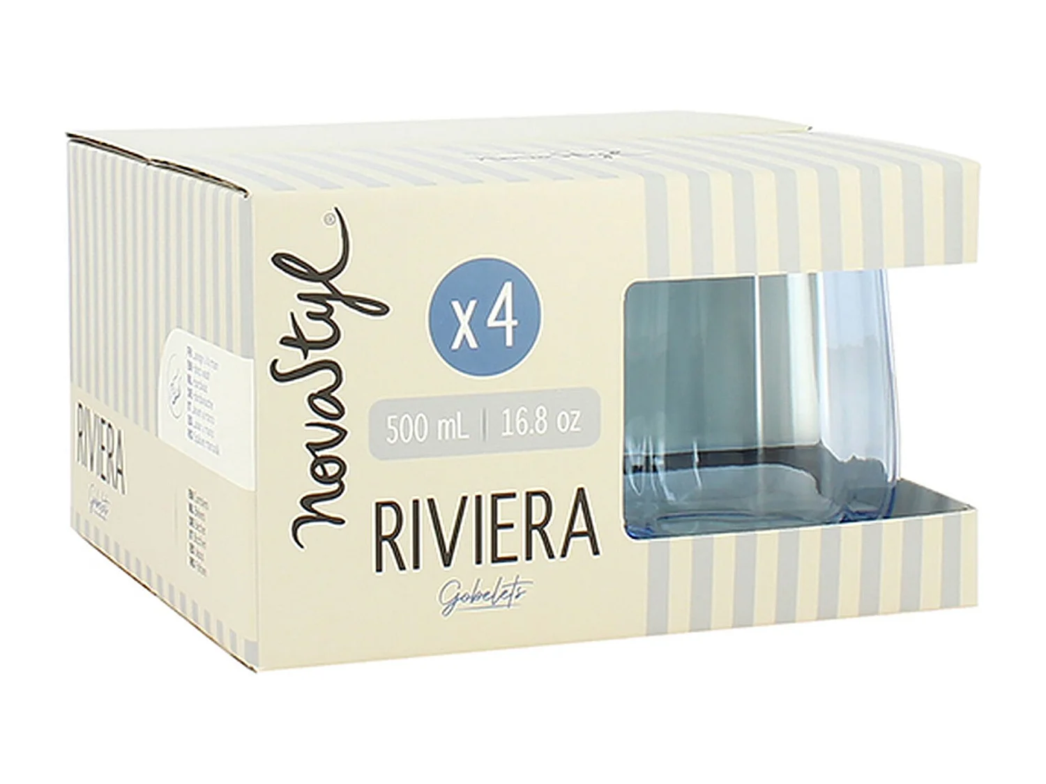 Novastyl - Lot De 4 Gobelets Riviera 52.5cl En Verre Bleu