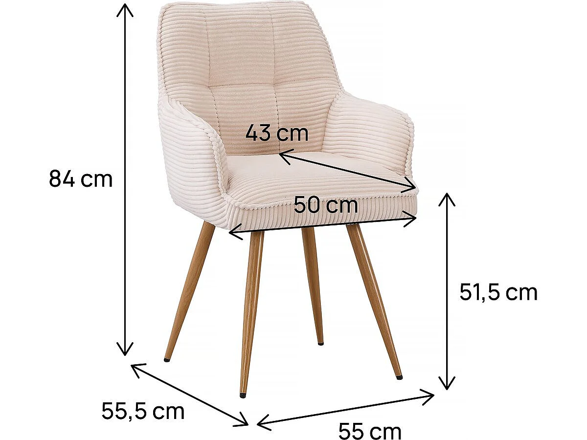 Set di 2 sedie in velluto a coste "Mayra" - 60 x 56 x 88 cm - Beige