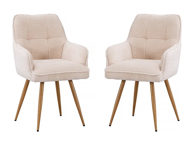Lot de 2 chaises en velours côtelé  "Mayra" - 60 x 56 x 88 cm - Beige