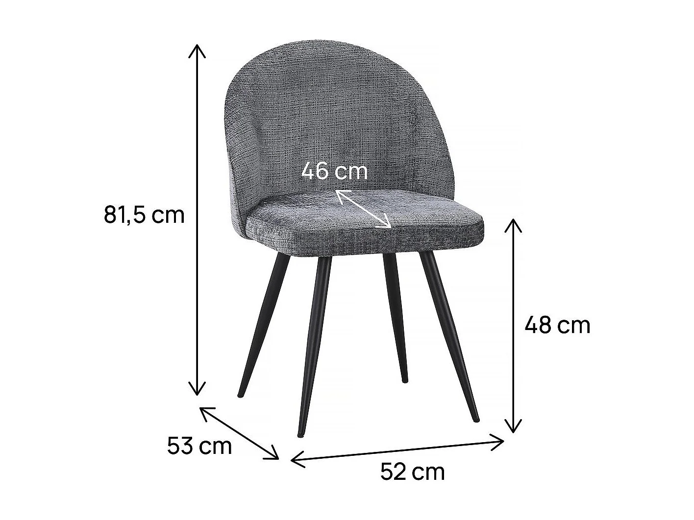 Lot de 2 chaises en tissu "Samuel" - 53 x 51 x 82 cm - Gris