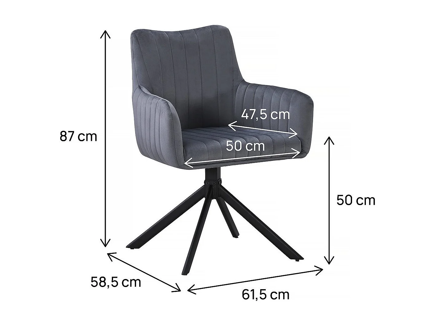 Lot de 2 chaises en tissu "Pharell" - 60 x 61 x 91 cm - Gris