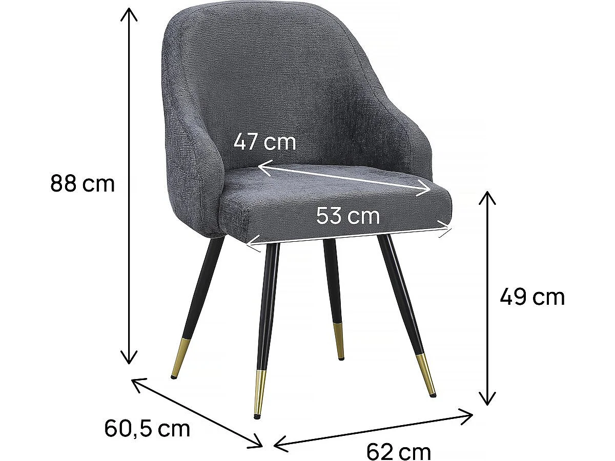 Lot de 2 chaises en tissu "Harmony" - 54 x 57 x 90 cm - Gris
