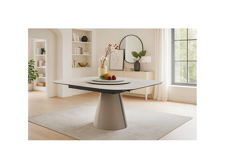 Table extensible 140 à 174 cm blanc plateau de service tournant - TWIST